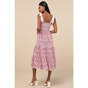 JACQUIE THE LABEL Red Isabella Gingham Embroidered Tiered Midi Dress Size S NWT